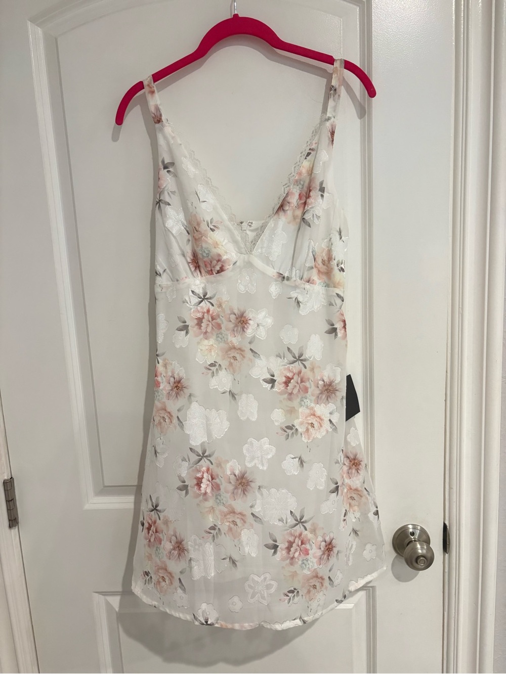 Lulu's White Mini Slip Dress with Blush Floral Print